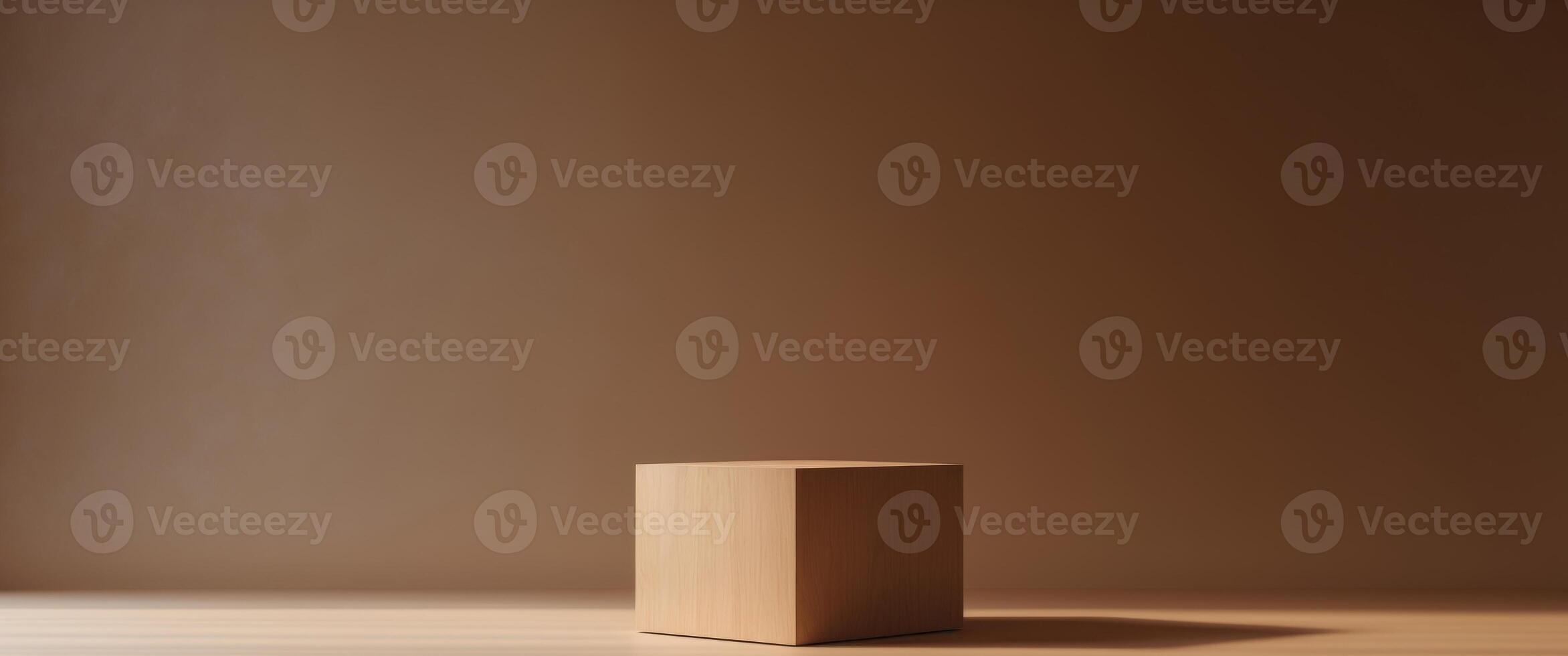 Minimalist Wood Podium on Warm Brown Background, Perfect for Product Showcase or Display. photo