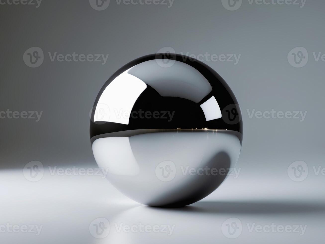 Glossy Sphere. A Study in Reflection, Light, and Shadow on a Minimalist Background. photo