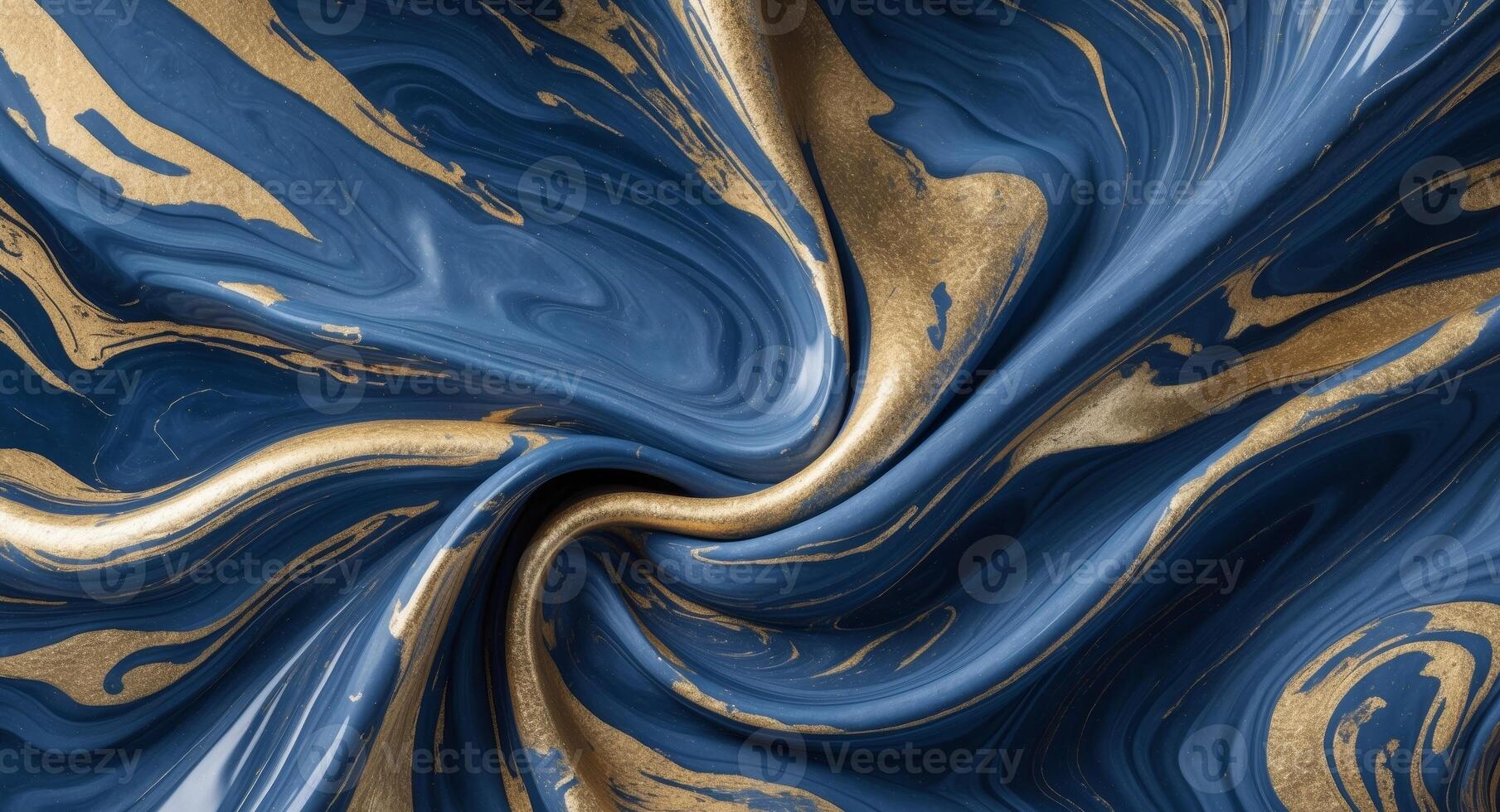 Swirling Blue and Gold Abstract Art, Elegant Liquid Marble Texture with Metallic Veins photo