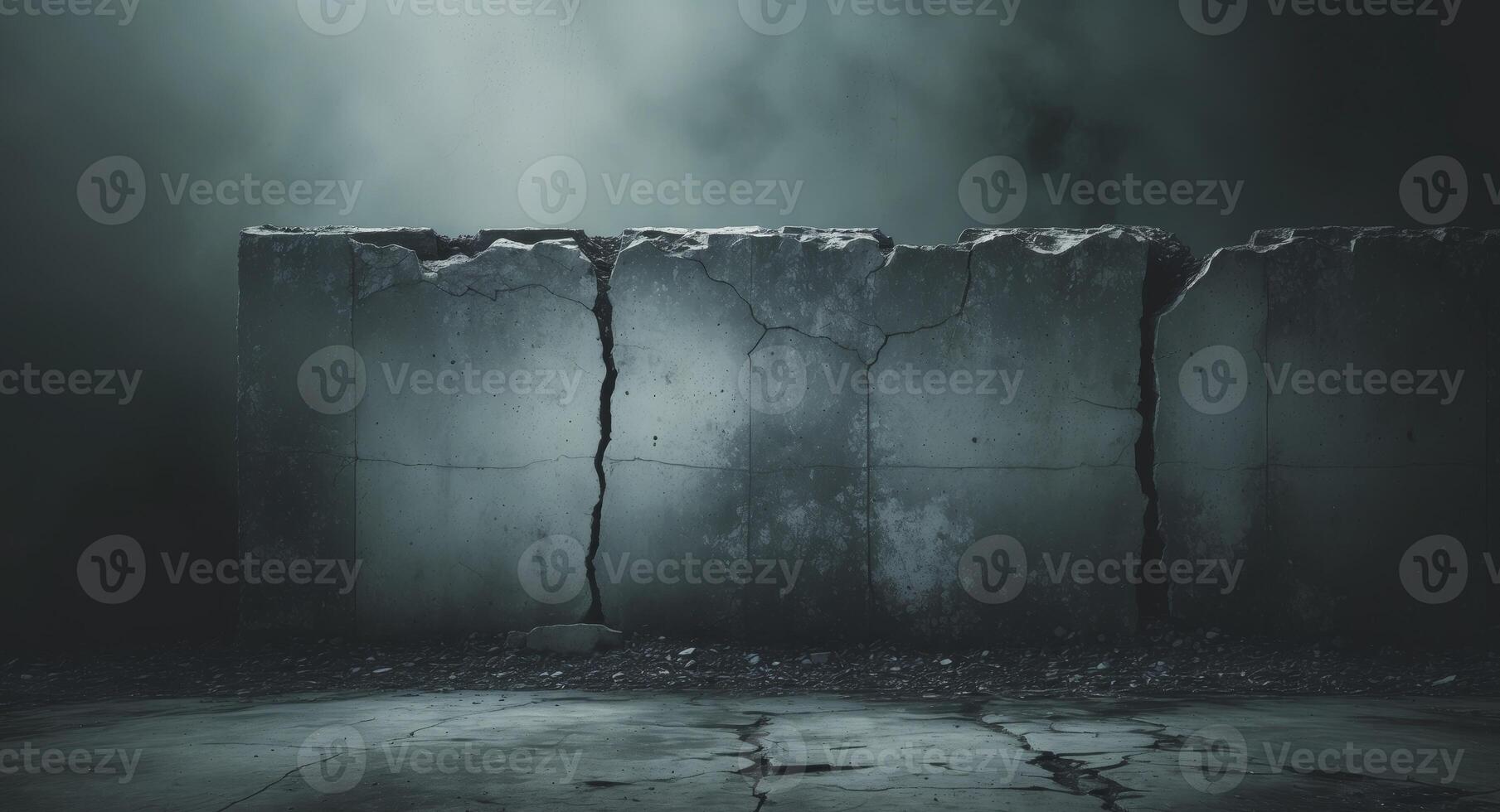 A dark room with a concrete wall and a light coming from it photo