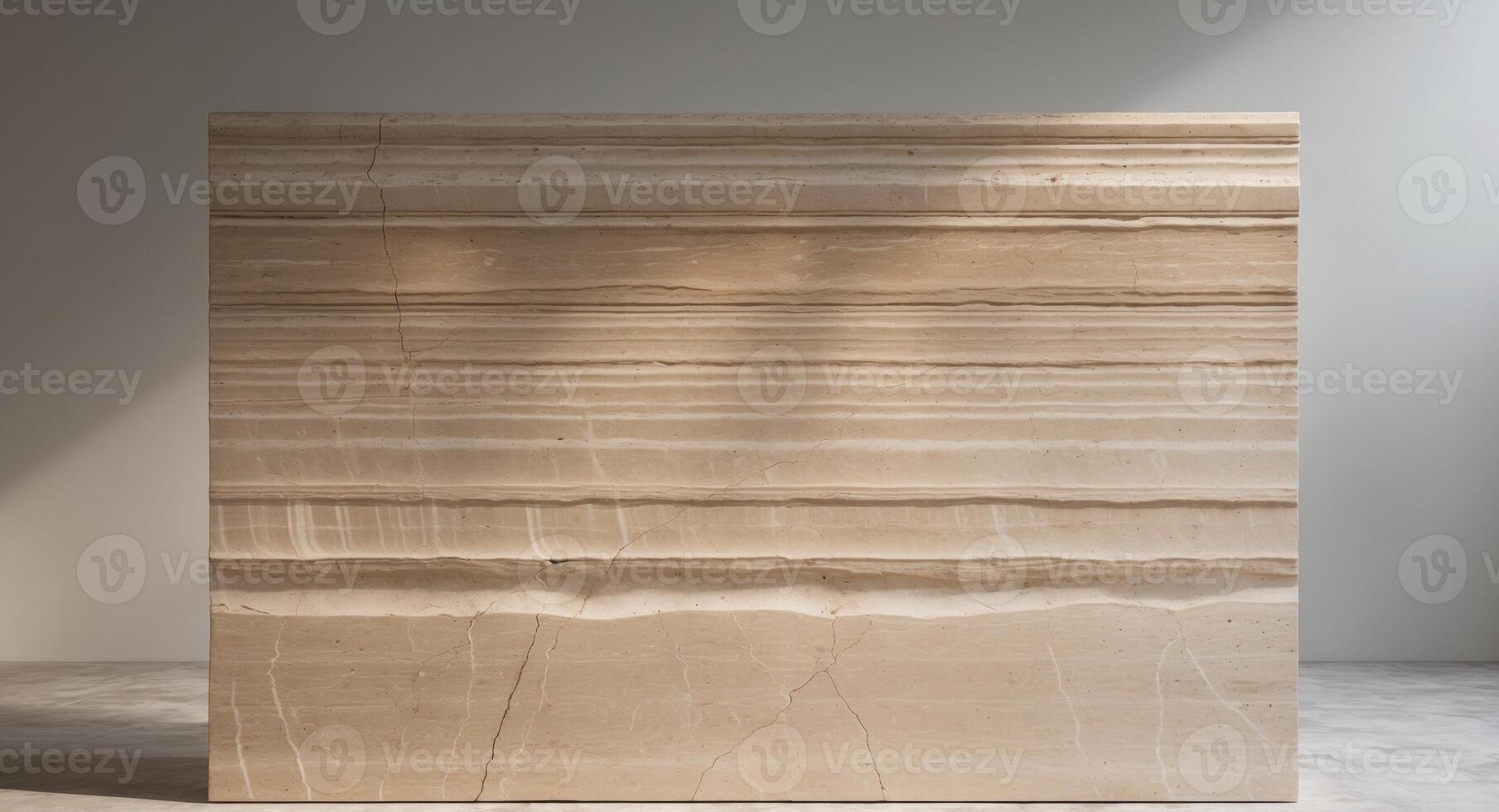 Layered Travertine Stone Slab. A Striking Display of Natural Geology and Texture. photo