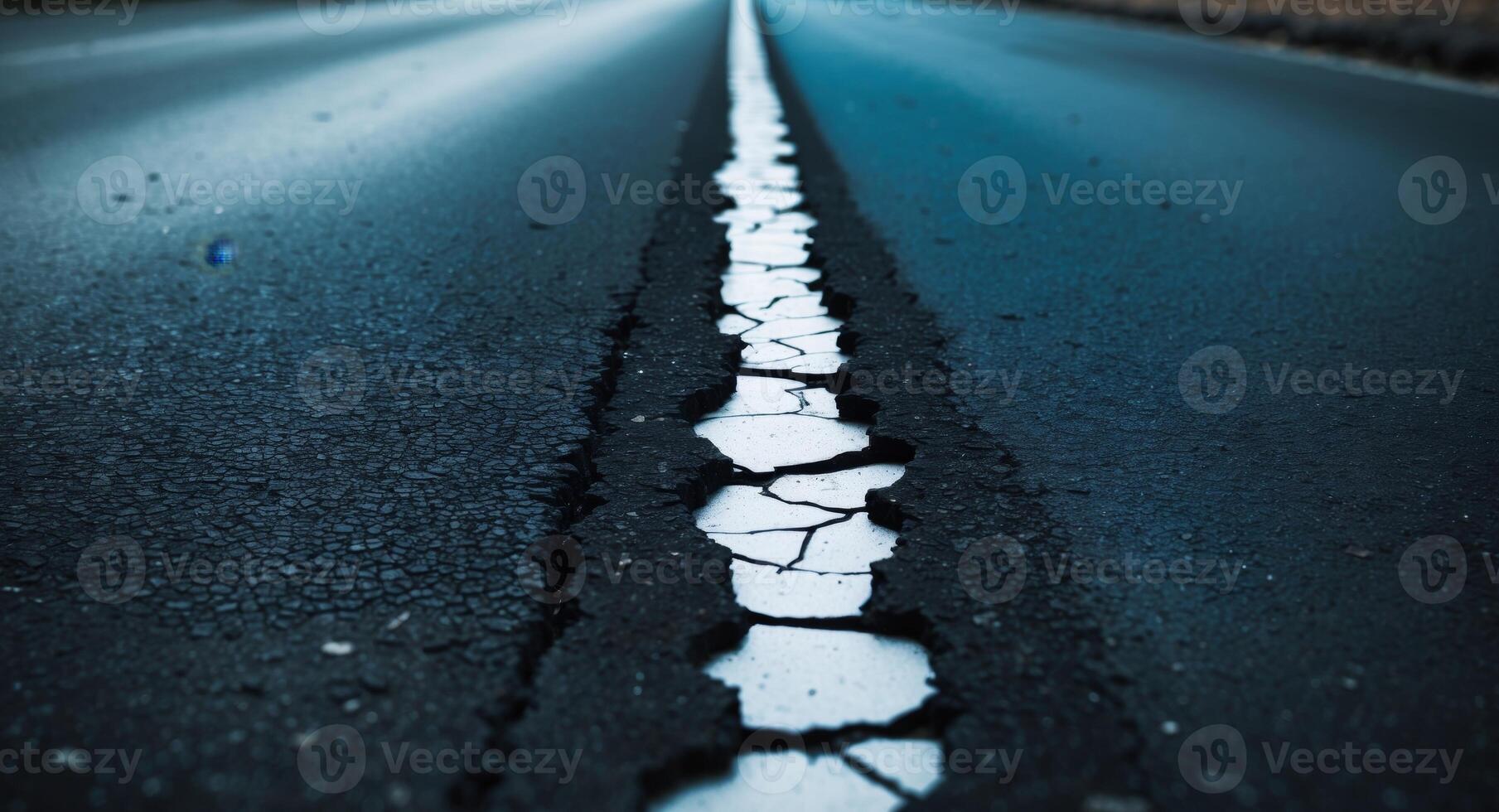 A Cracked Road. The Imperfect Beauty of Infrastructure Decay and Disrepair. photo