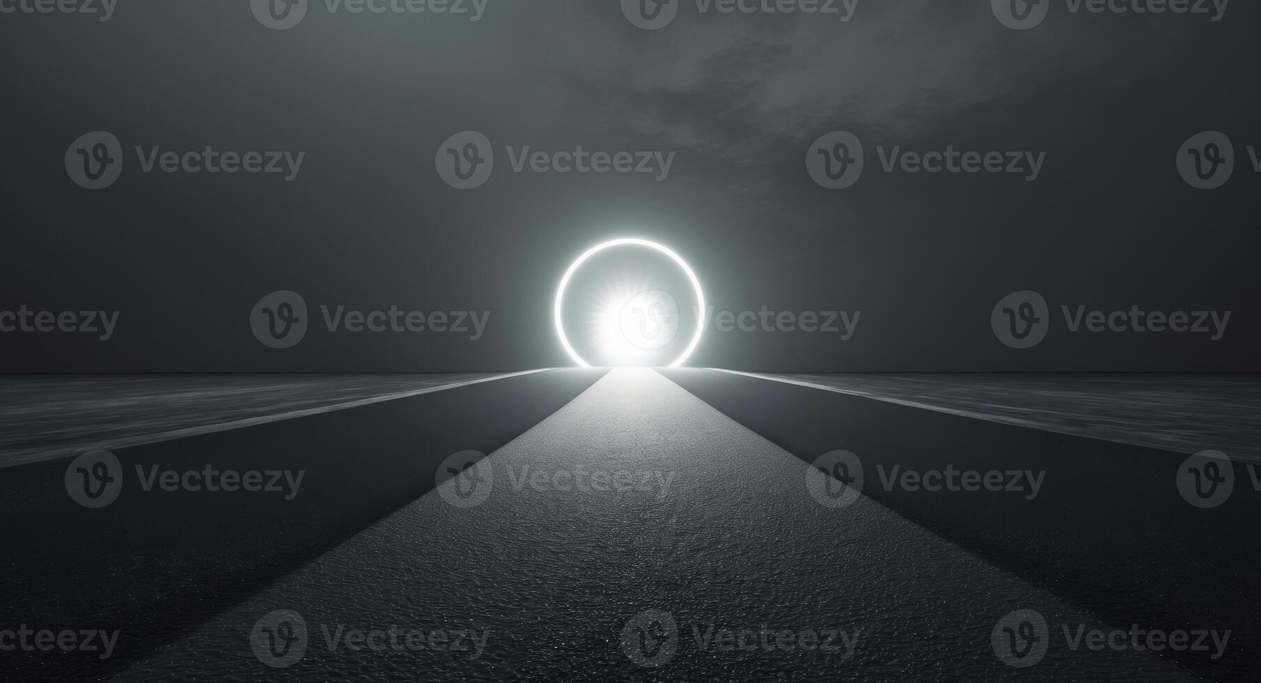 Abstract Black and White Portal Landscape with Ring of Light and Striking Contrast. photo