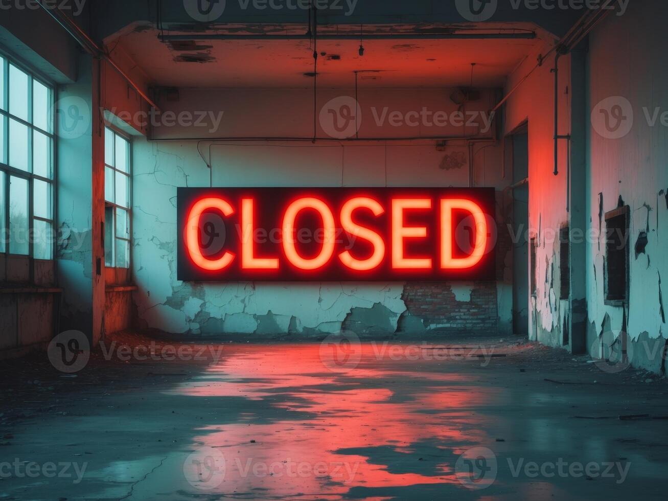 A neon sign that says closed in an empty room photo