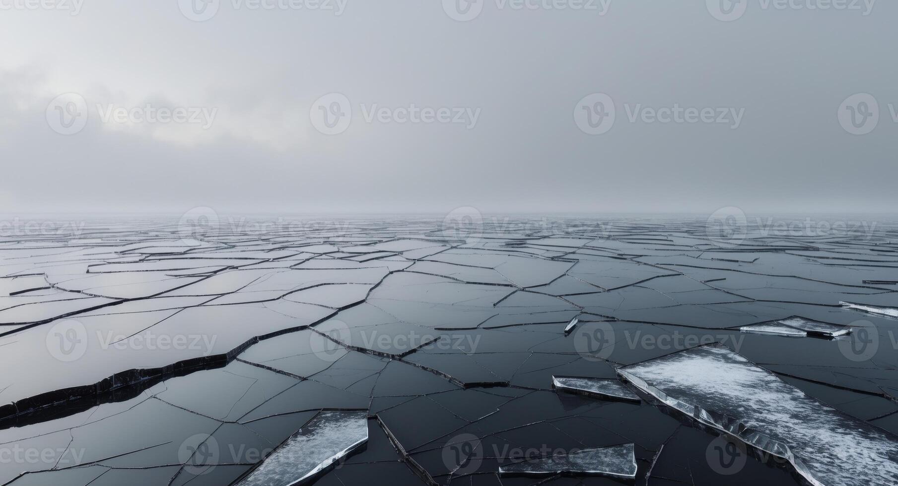 Frozen Horizon. Cracked Ice Landscape Under a Pale Sky, A Study in Texture and Tone photo