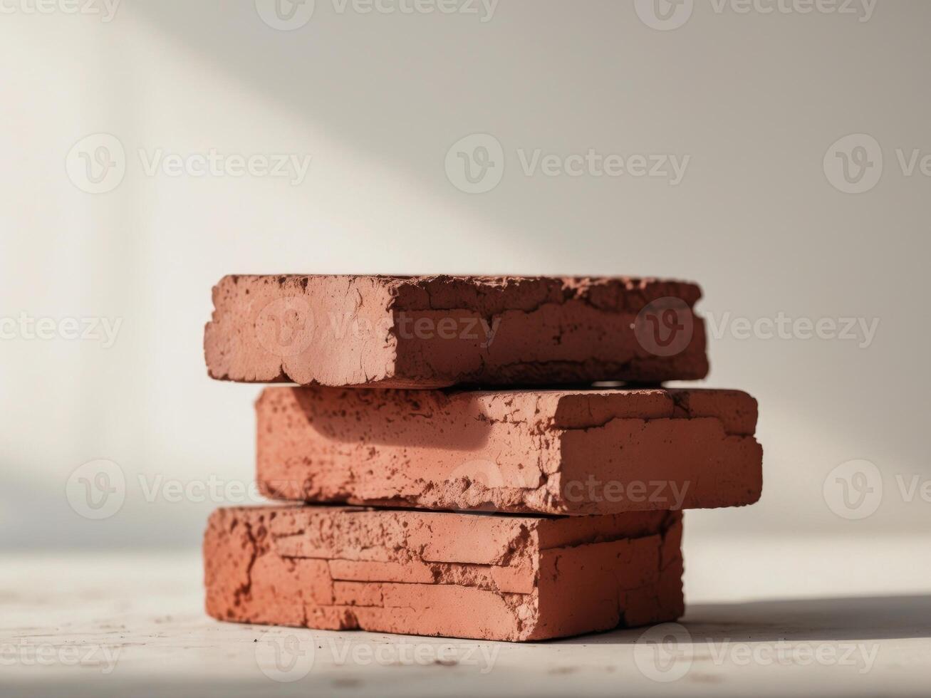 A stack of red bricks sitting on a table photo