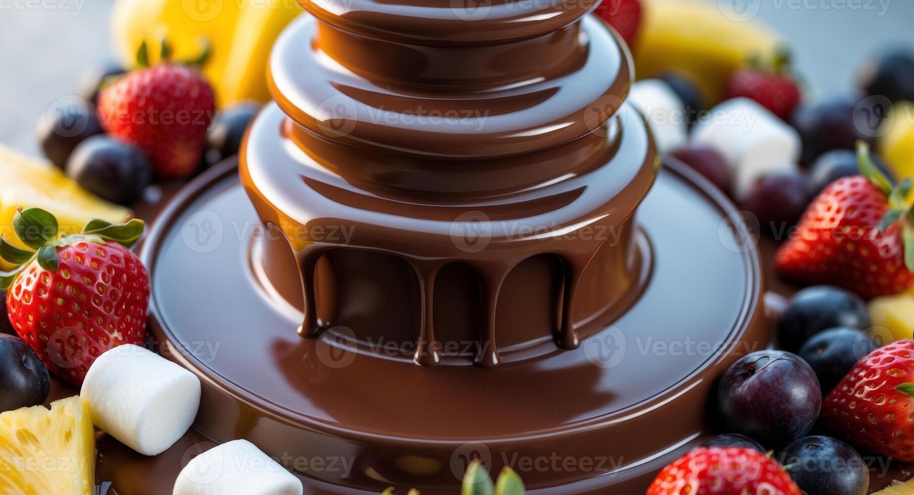 A chocolate fountain with fruit and marshmallows photo