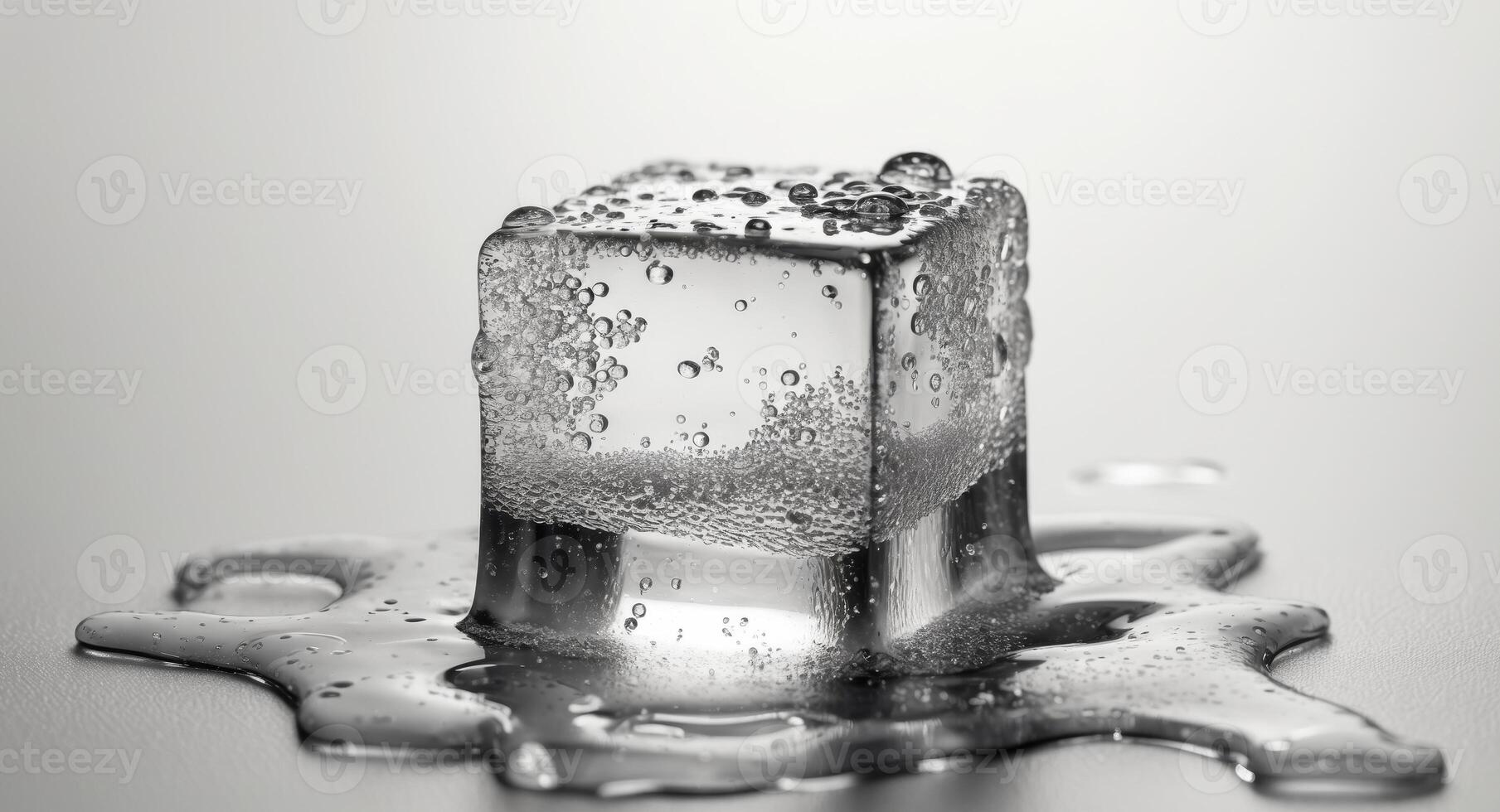 Ice cube with water on a surface photo