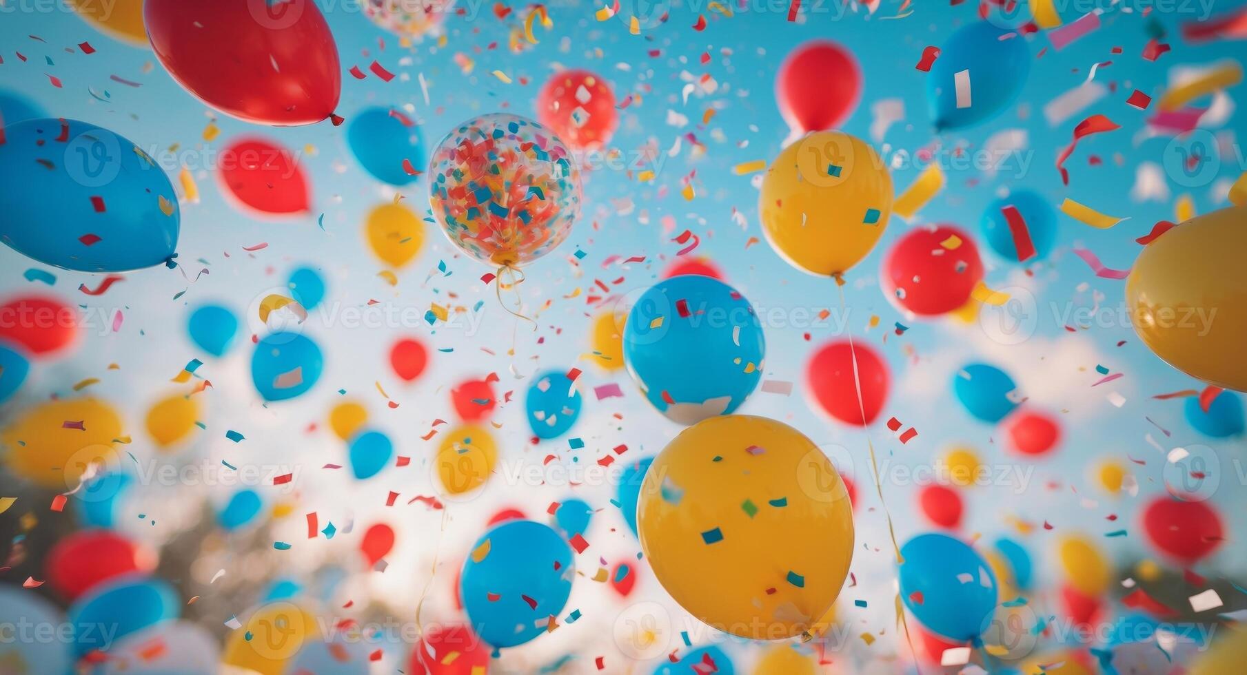 Many colorful balloons are flying in the air photo