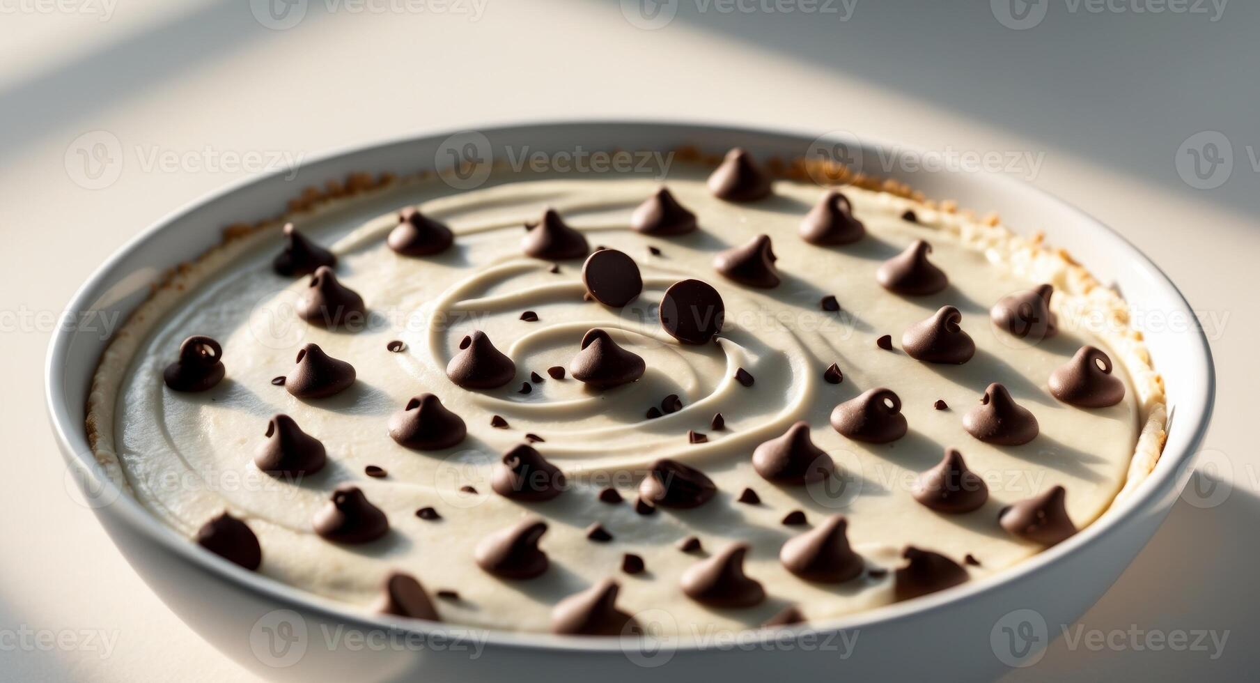 A bowl of chocolate chips and cream in the sun photo