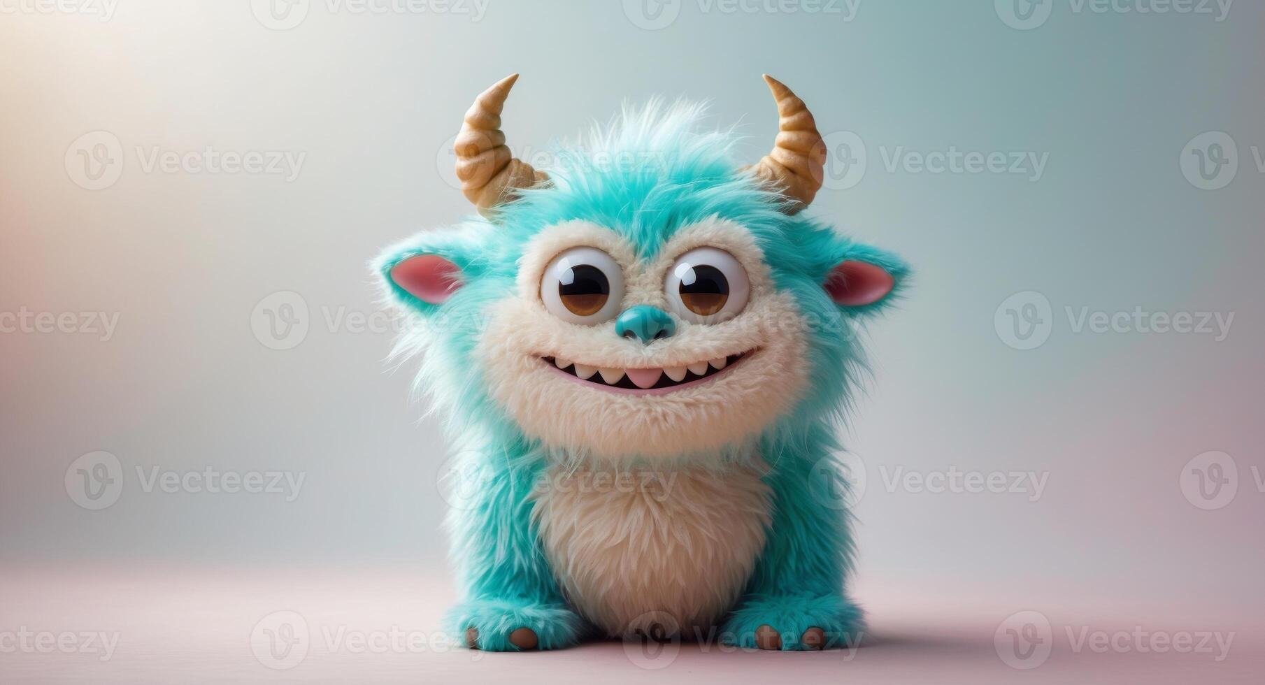 A blue and white monster with horns photo