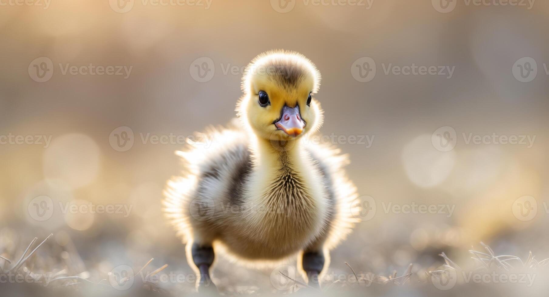 A baby duck walking in the grass photo