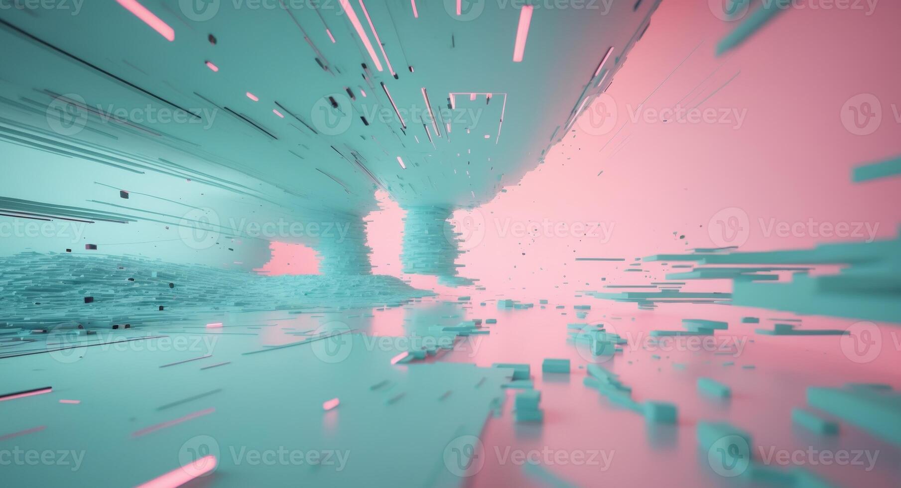 Abstract 3d animation of a tunnel with pink and blue lights photo