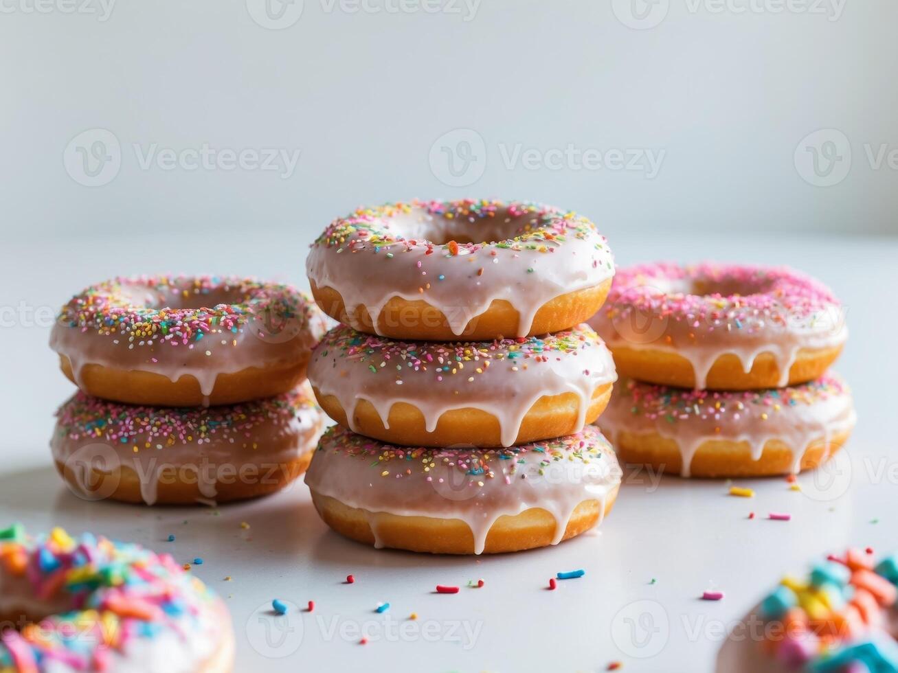 A stack of donuts with sprinkles on top photo