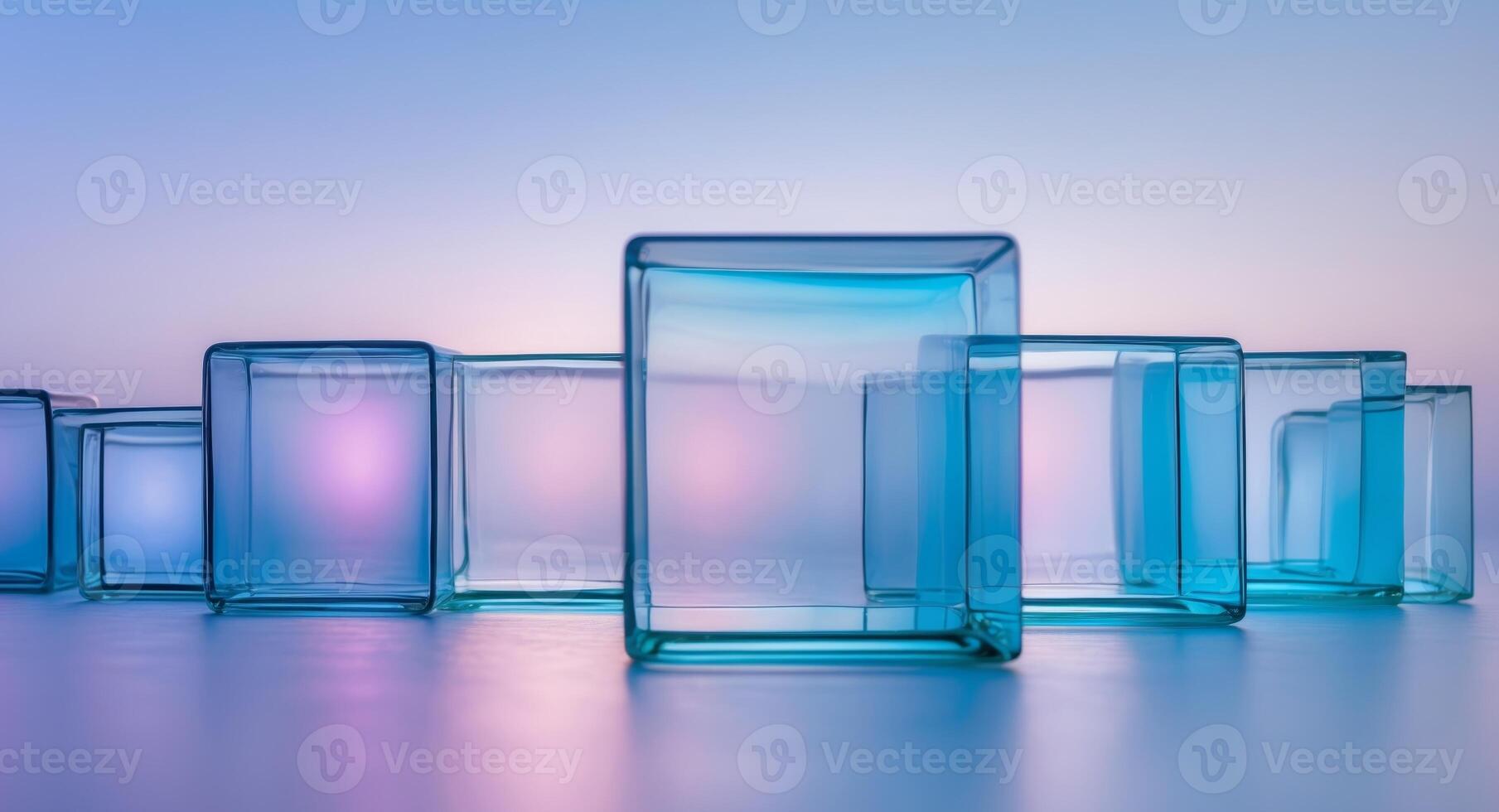 Luminous Array. A Gradient of Translucent Blue Cubes, A Modern Still Life Study. photo