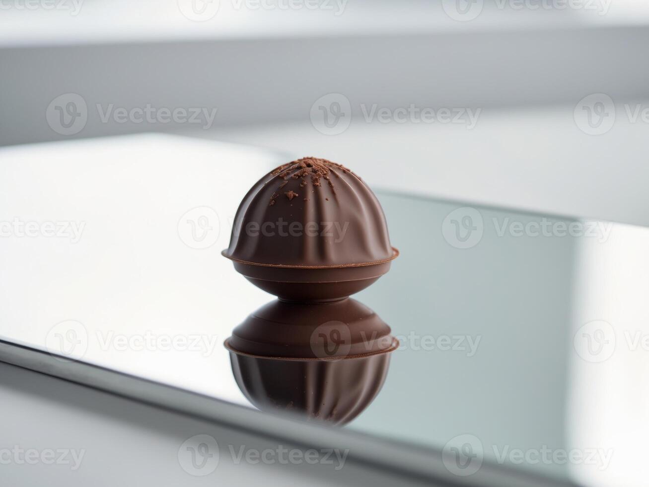 A chocolate egg sitting on a table photo