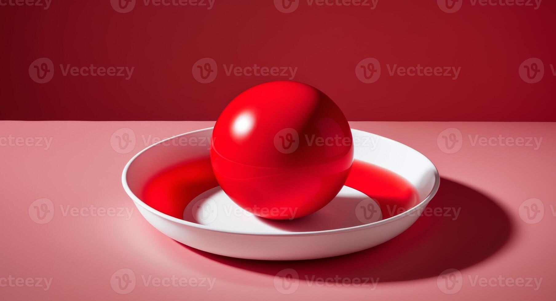 A red egg sitting in a bowl on a red surface photo
