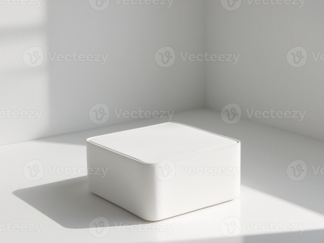 A white cube sitting on a table in a room photo