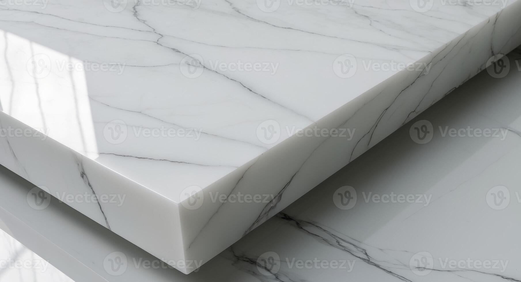 Minimalist White Marble Countertop with Subtle Veining and High Gloss Finish. photo