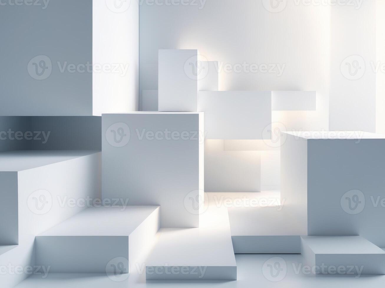 Abstract White Geometric Composition with Cubes and Light for Product Showcase. photo