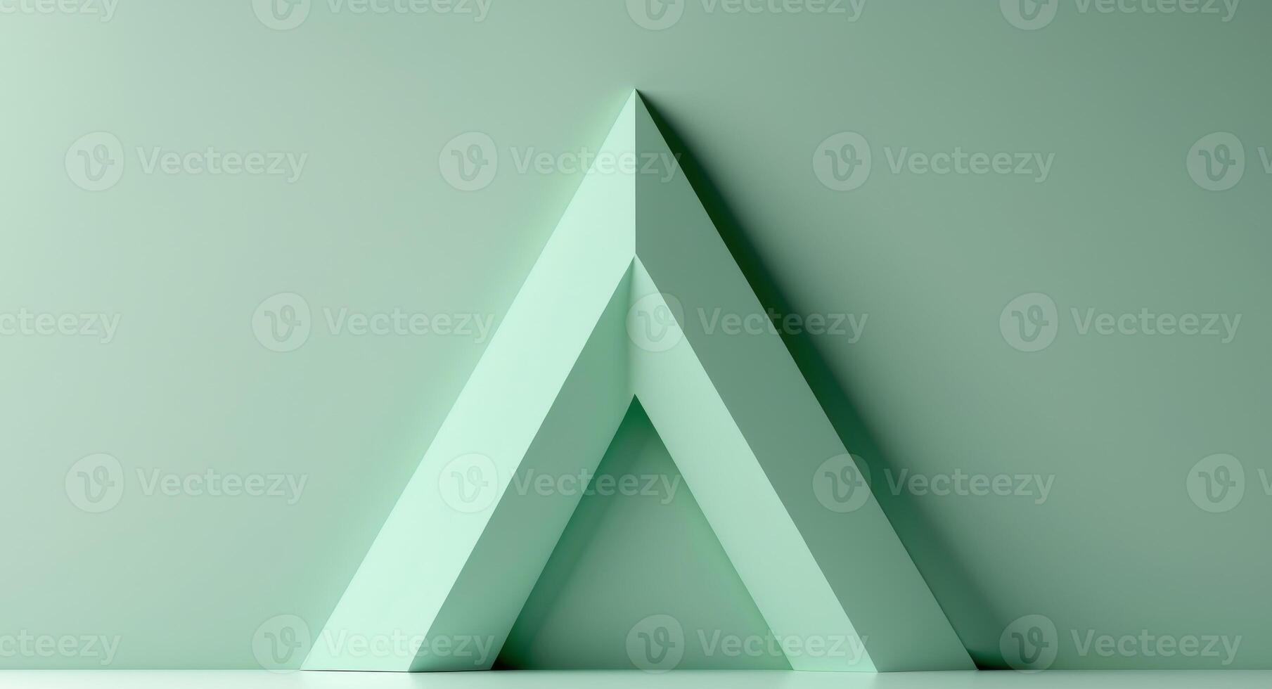 Abstract Mint Green Triangle Shape, Modern 3D Render Geometric Minimalist Design. photo