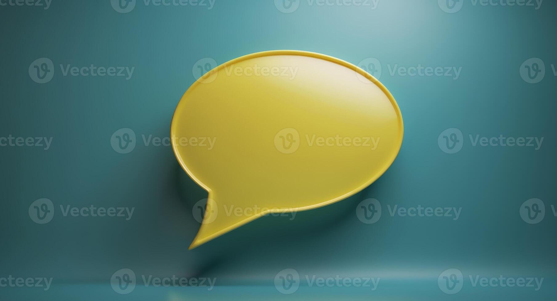 Bright Yellow Speech Bubble on a Teal Background, Communication and Ideas Visual photo