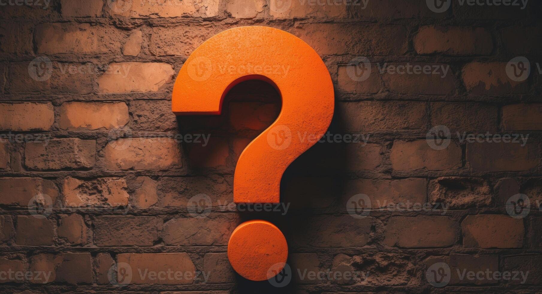 Orange Question Mark on a Textured Brick Wall, Concept of Uncertainty and Doubt photo