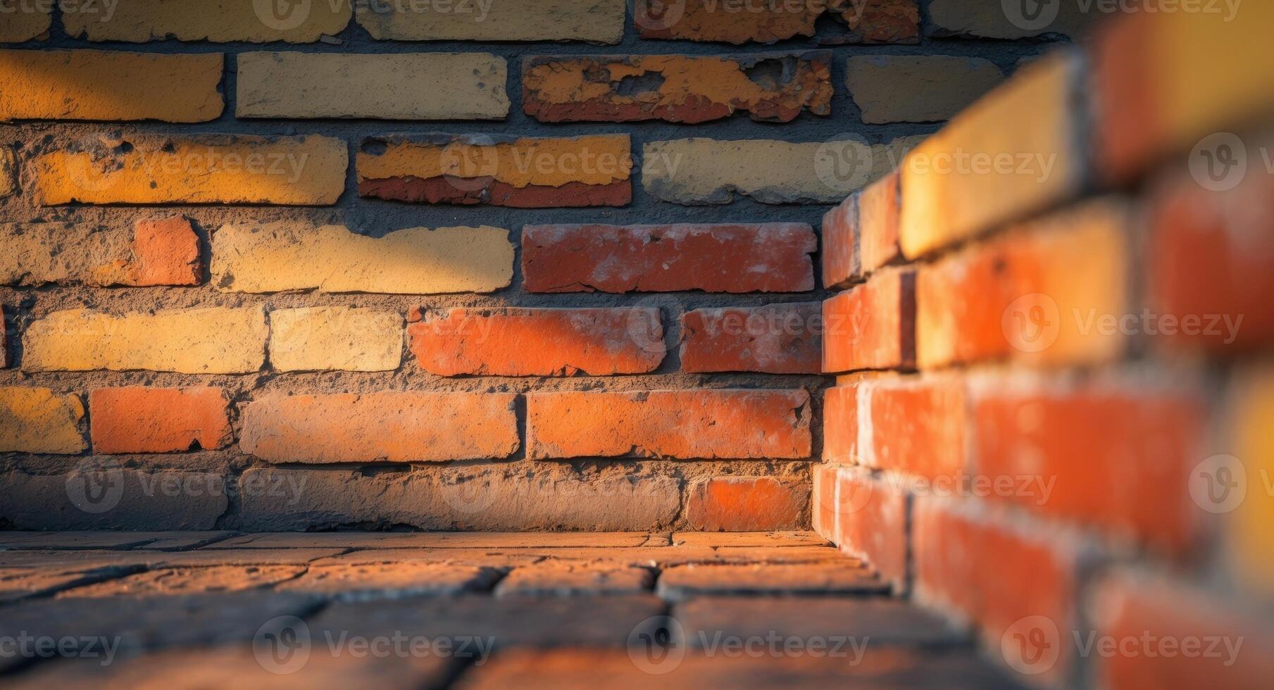 A brick wall with a light shining through it photo