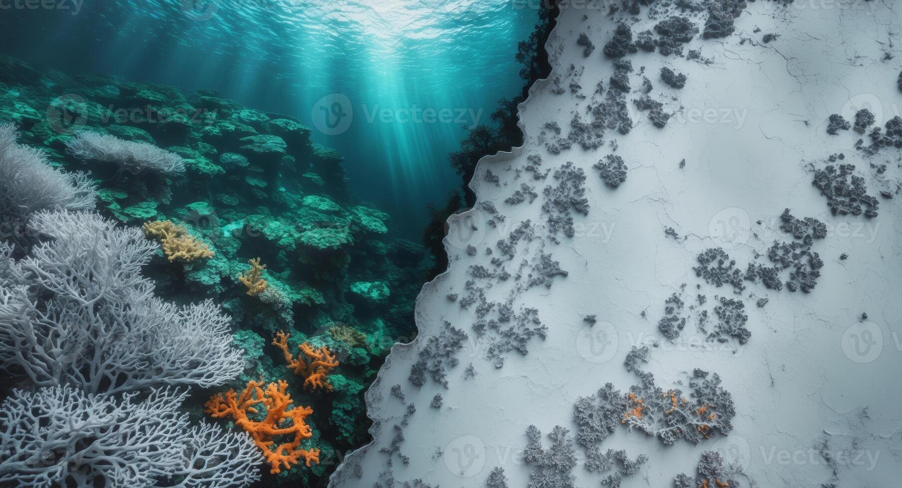 A coral reef with sunlight shining through it photo