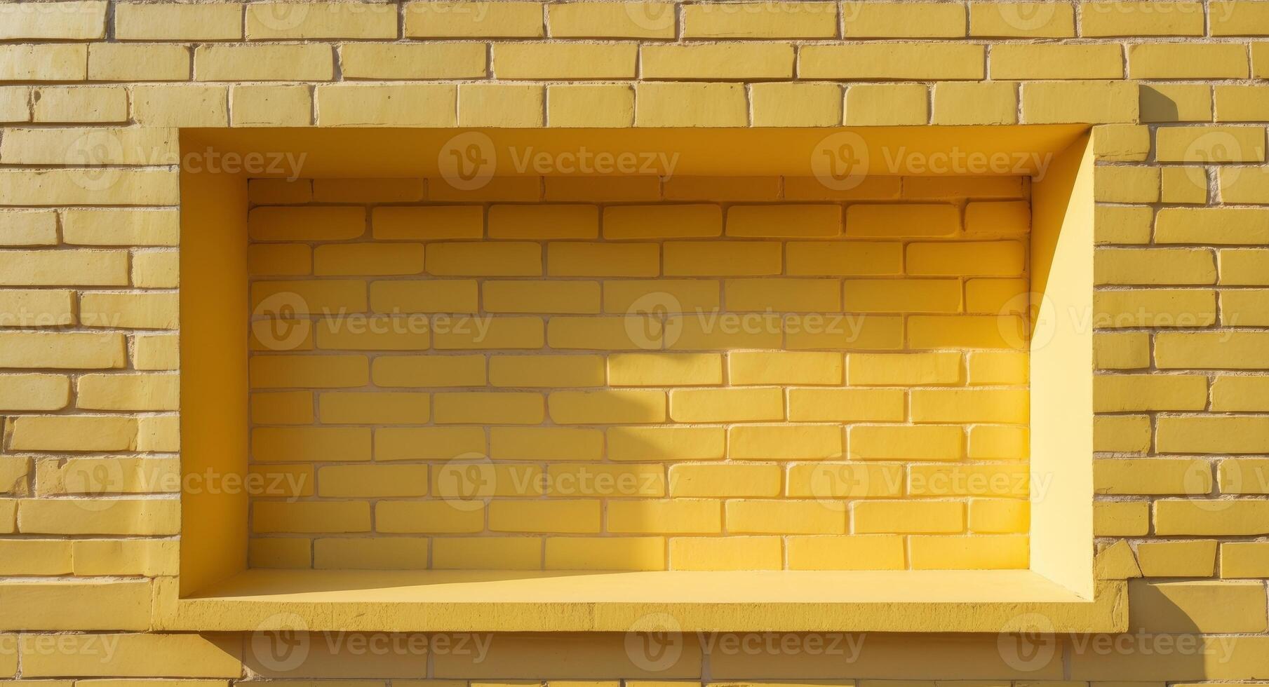 A yellow brick wall with a window in it photo