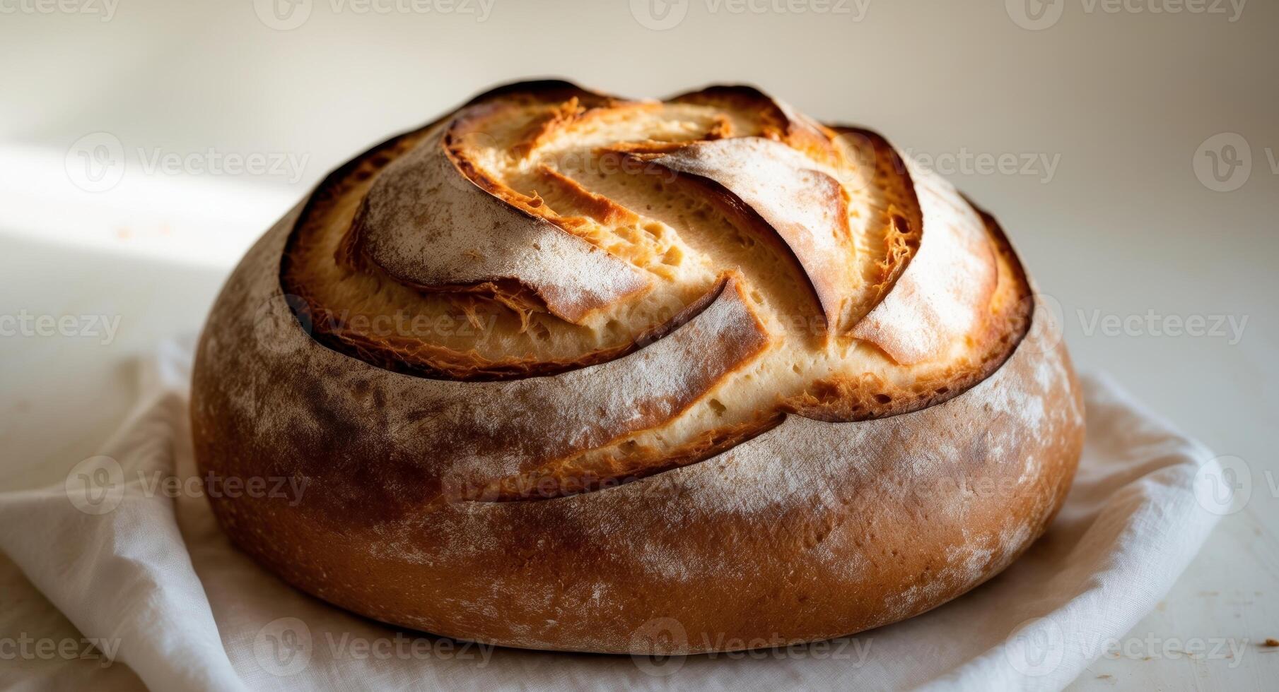 A loaf of bread sitting on a napkin photo
