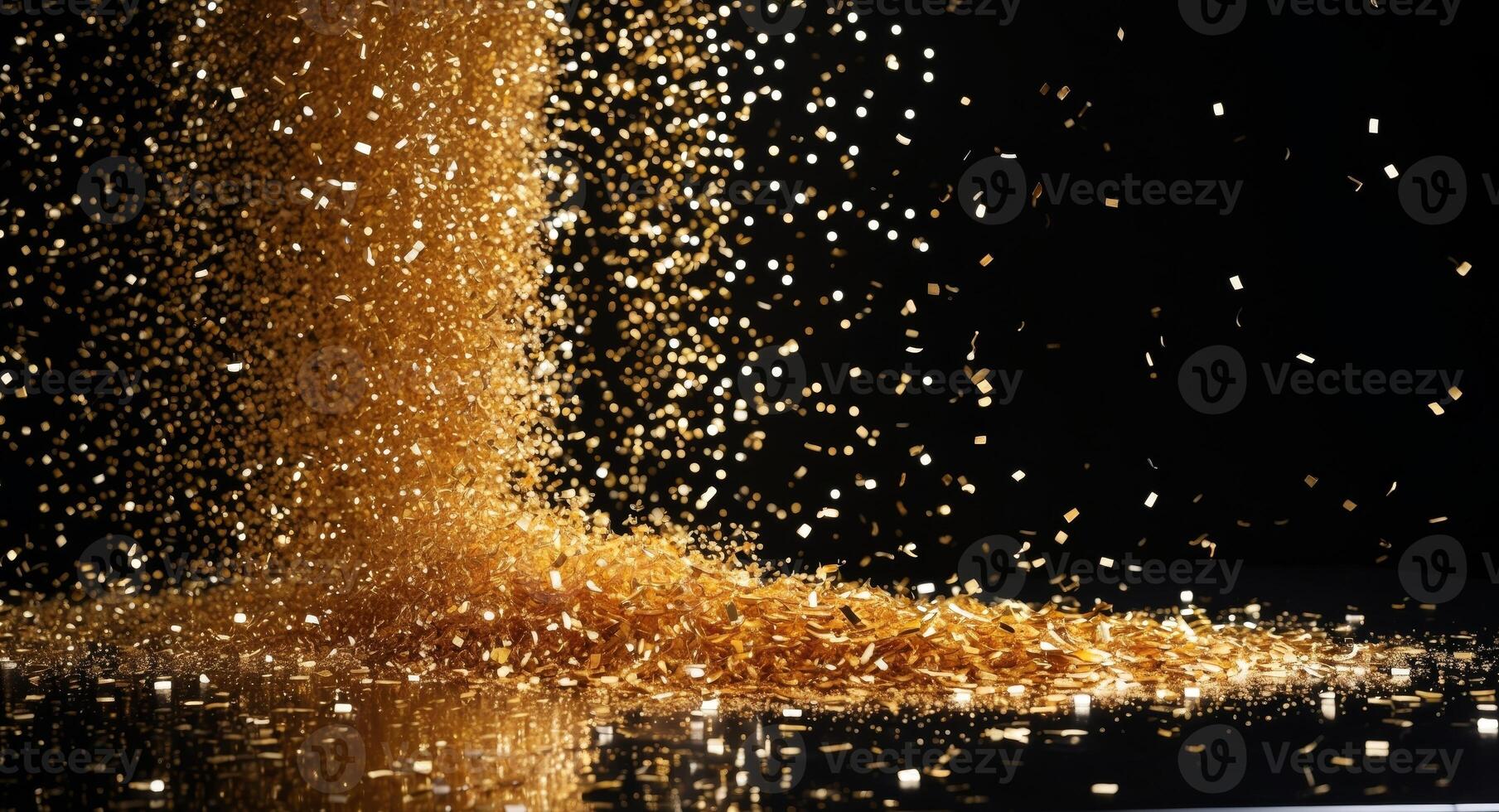 Gold dust falling from a black surface photo