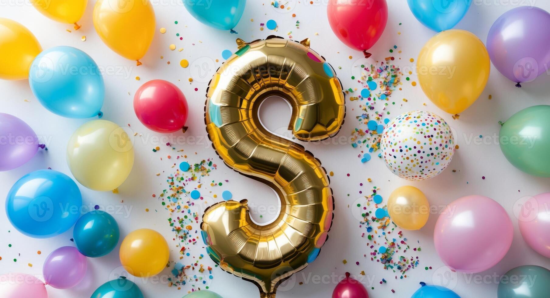 Number 2 balloon with confetti and balloons on white background photo