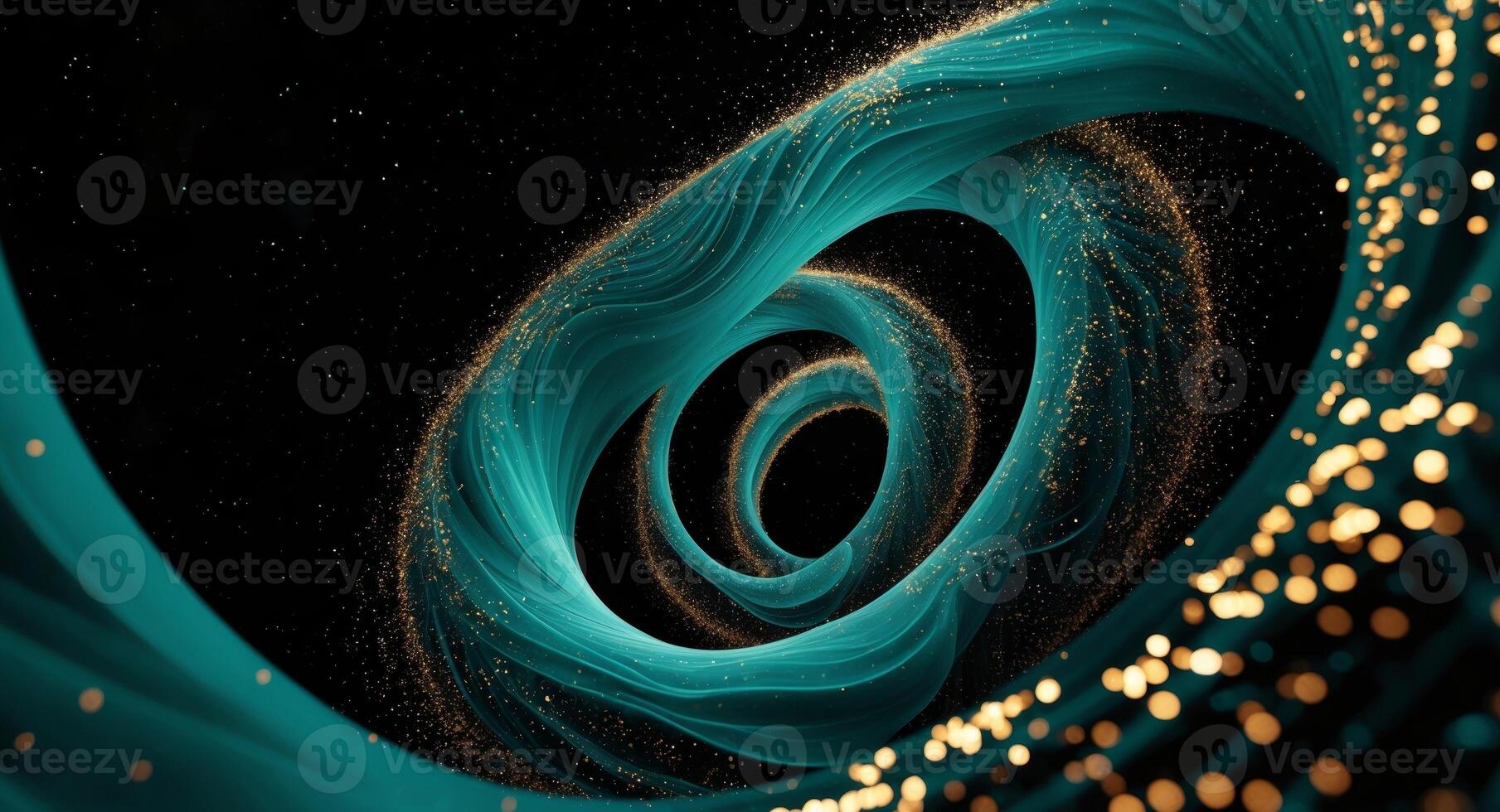 A blue swirl of light and gold particles photo