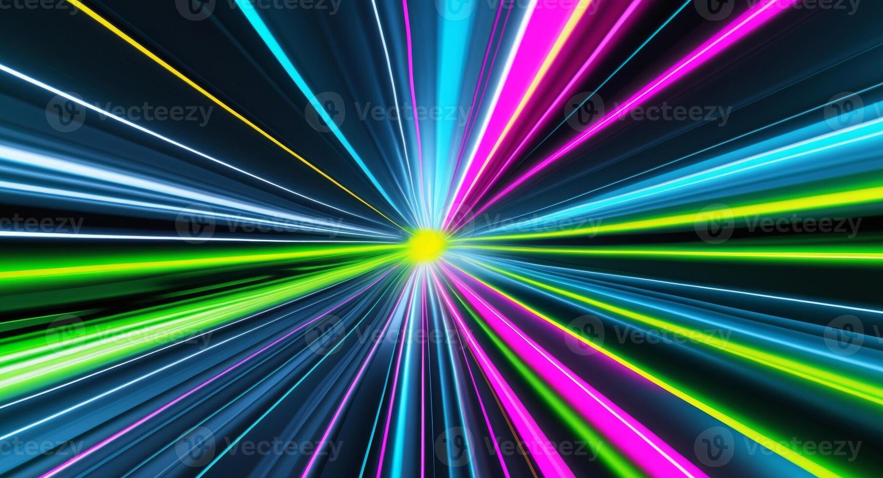 A colorful light beam is shown in the background photo