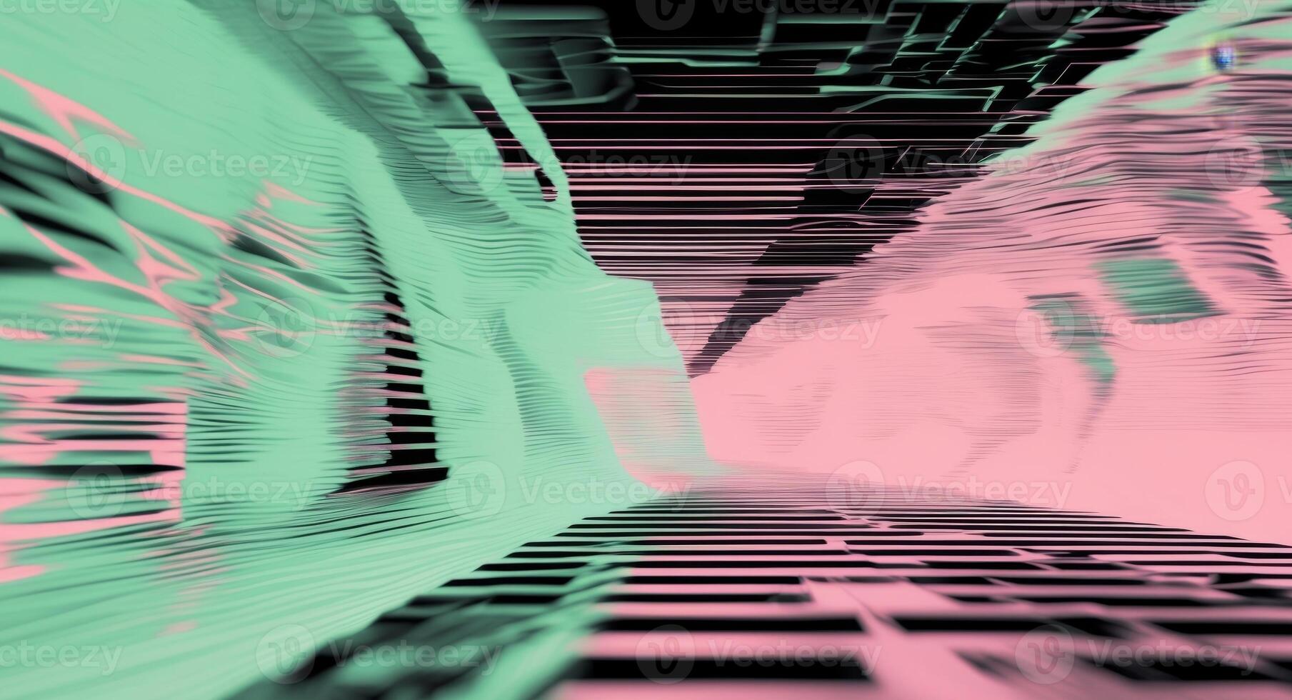 Abstract Landscape with Pink and Green Hues, Resembling Flowing Terrain or Digital Waves photo