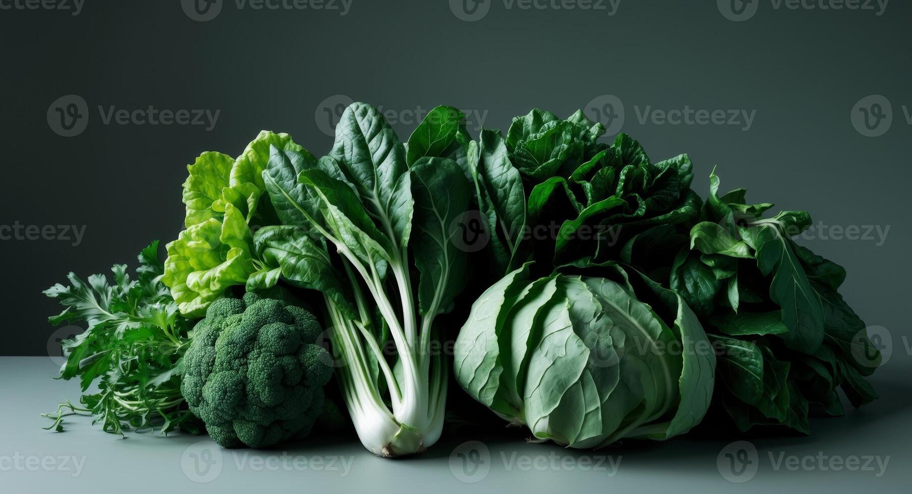 Assortment of Fresh Green Vegetables. Broccoli, Cabbage, Bok Choy and More, Still Life. photo