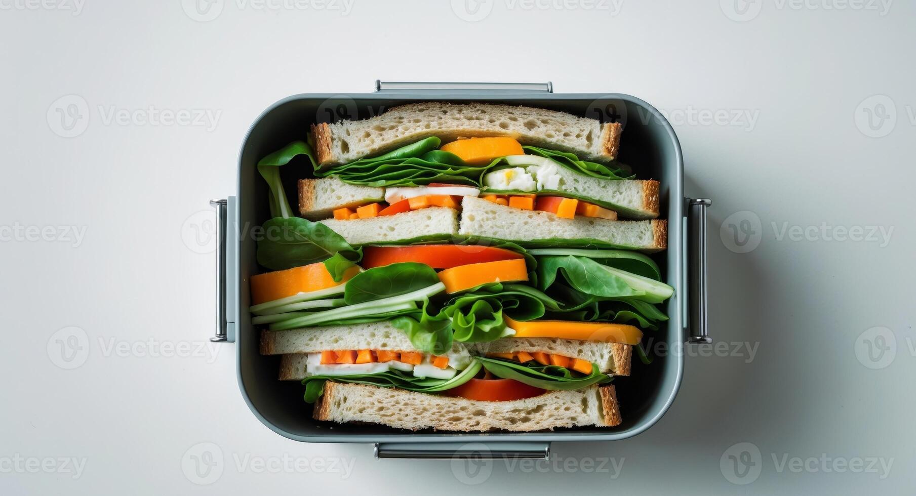 Healthy and Colorful Sandwich in a Lunchbox Ready to Eat, Top Down View. photo