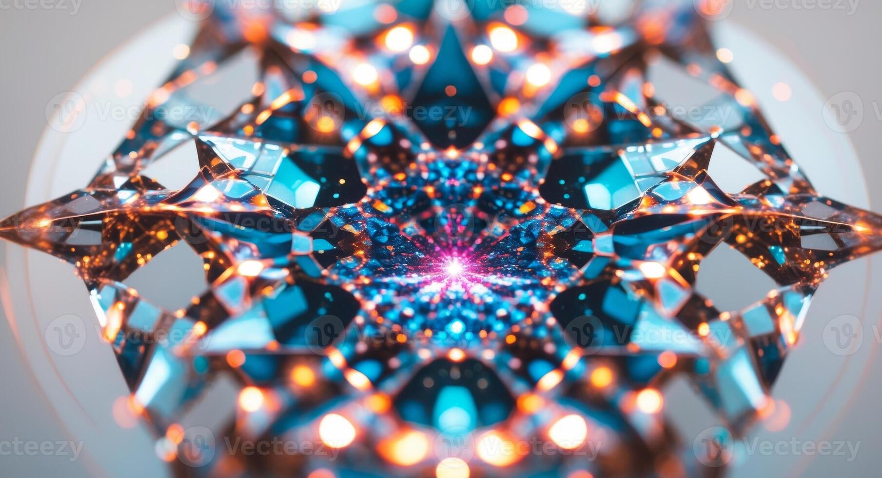 Abstract Fractal Starburst with Geometric Shapes, Light Bursts, and a Pink Central Glow. photo