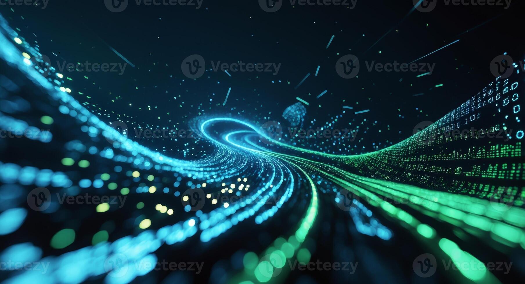 Abstract Data Stream Visualization. Binary Code and Luminous Particle Flow. photo
