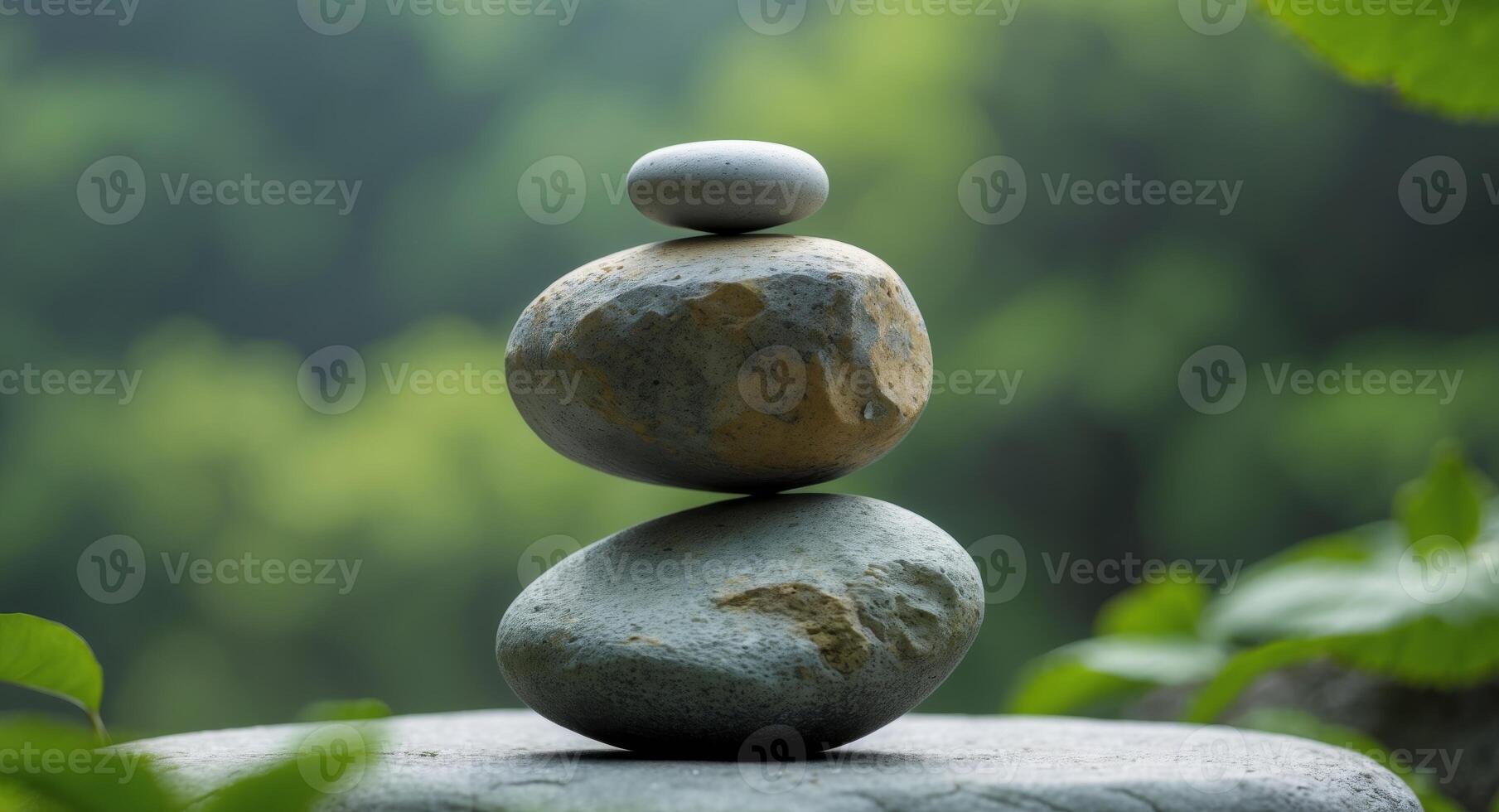 Balancing Stones in Nature, Promoting Harmony and Relaxation Through Peaceful Zen Art. photo