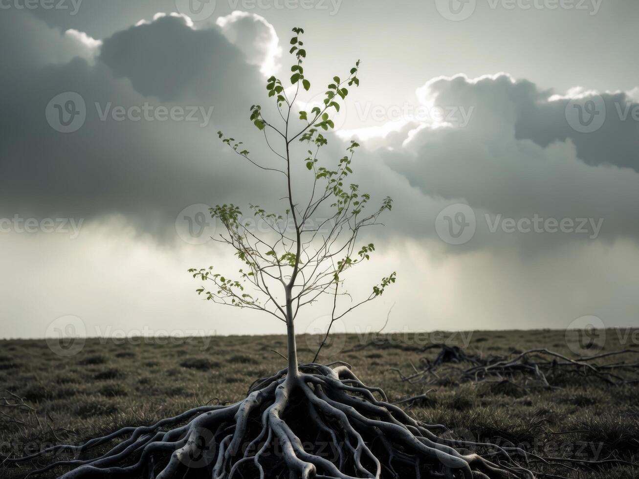 Resilient Seedling. A Symbol of Hope and Perseverance Against Overwhelming Odds. photo
