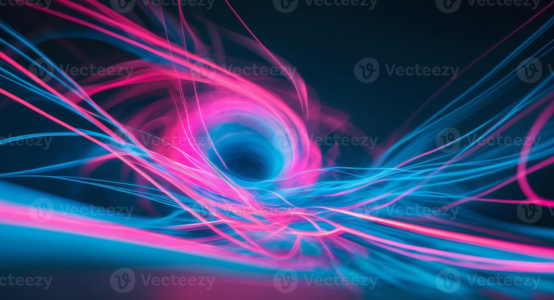 Abstract Light Streaks in Neon Pink and Blue, Vortex of Light and Motion. photo