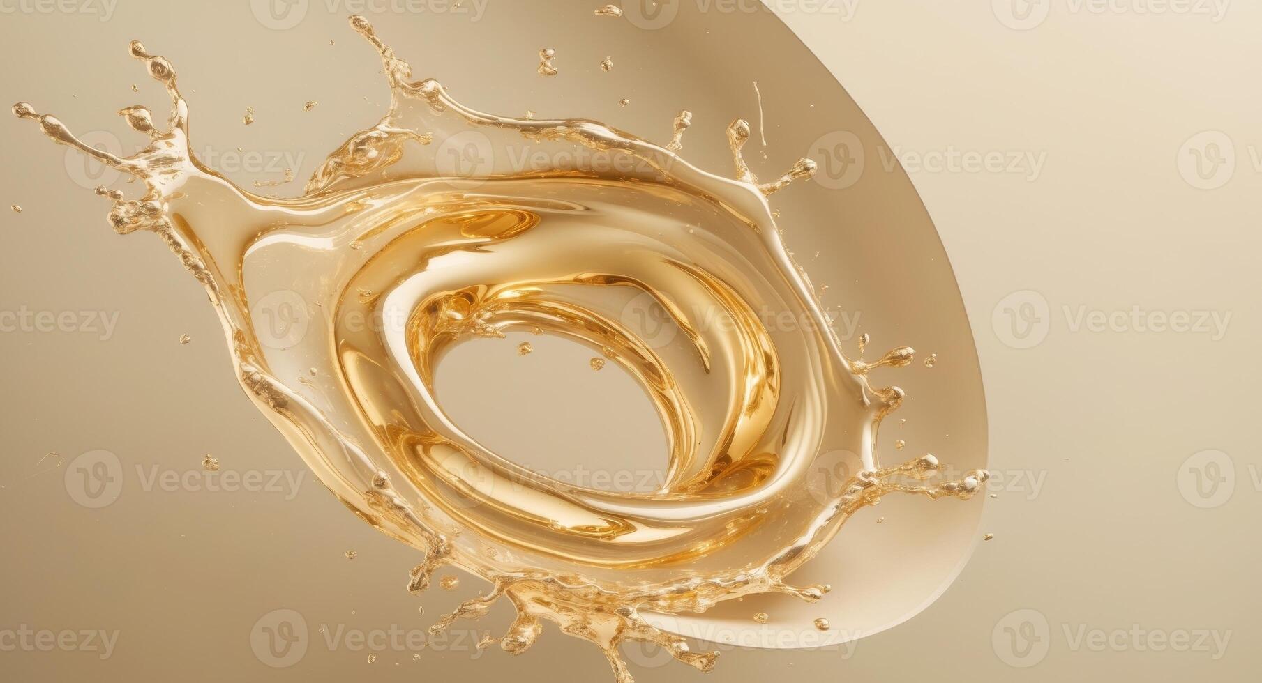 Golden Liquid Splash. Dynamic Movement and Luxurious Texture, with Neutral Backdrop. photo