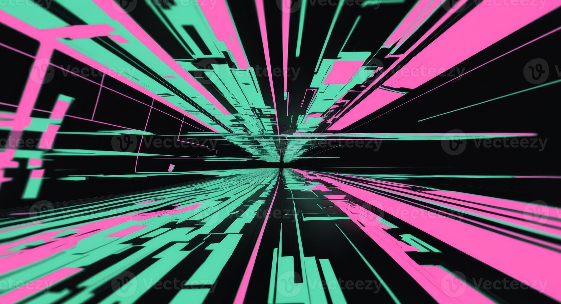 Cyberpunk Gridscape. Abstract Pink and Teal Lines in Perspective, Dark Background. photo