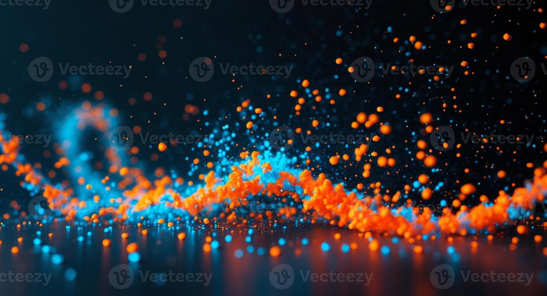Abstract Flowing Particles in Dynamic Motion, Orange and Blue, Dark Background. photo