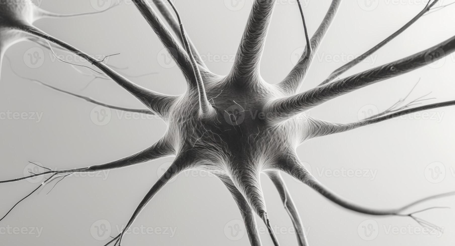 Microscopic Neuron Cell Illustration A Complex Network of Neural Connections. photo