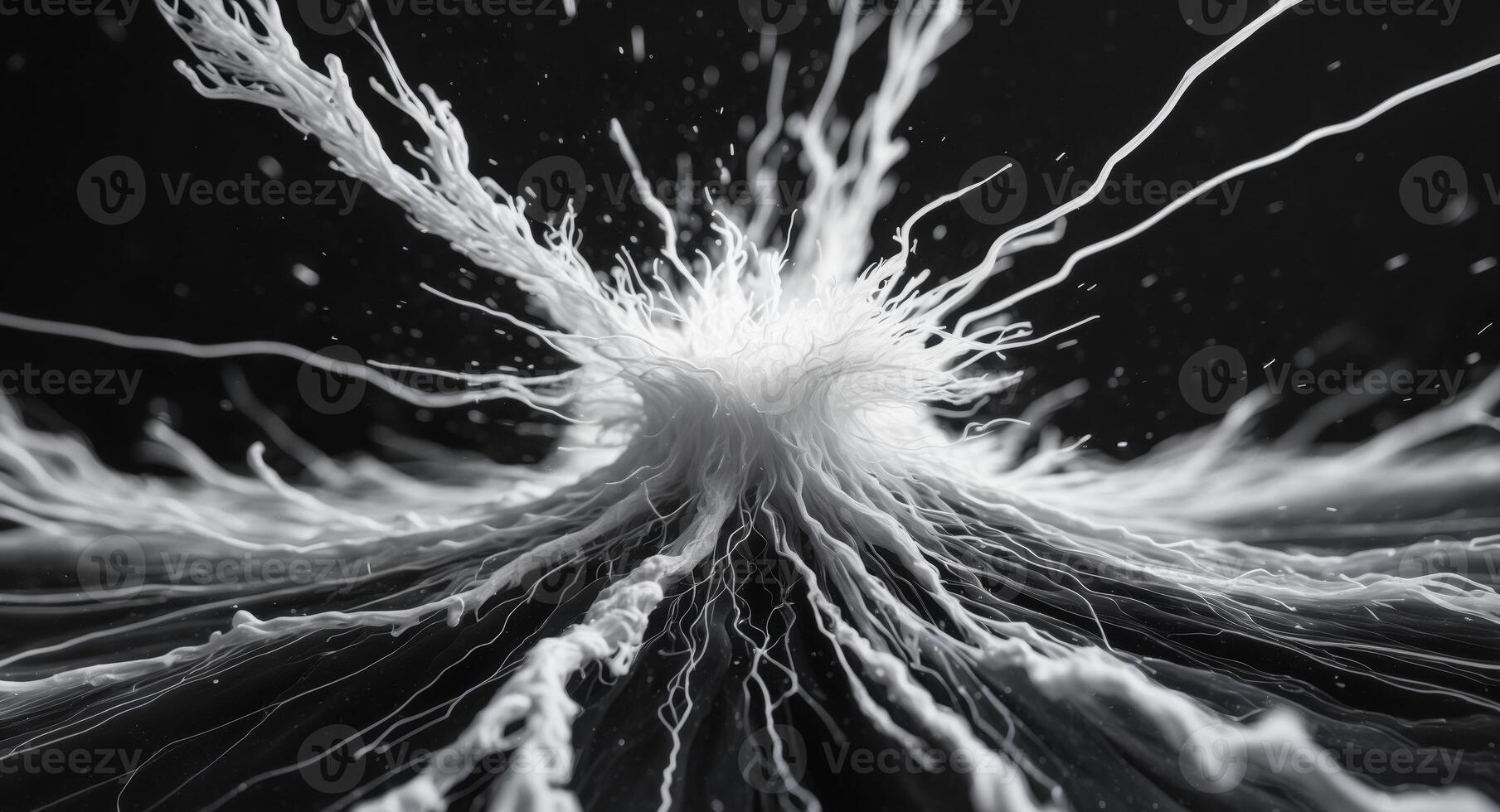 Abstract White Explosion on Black Background Monochrome, Fluid Dynamics Visualization photo
