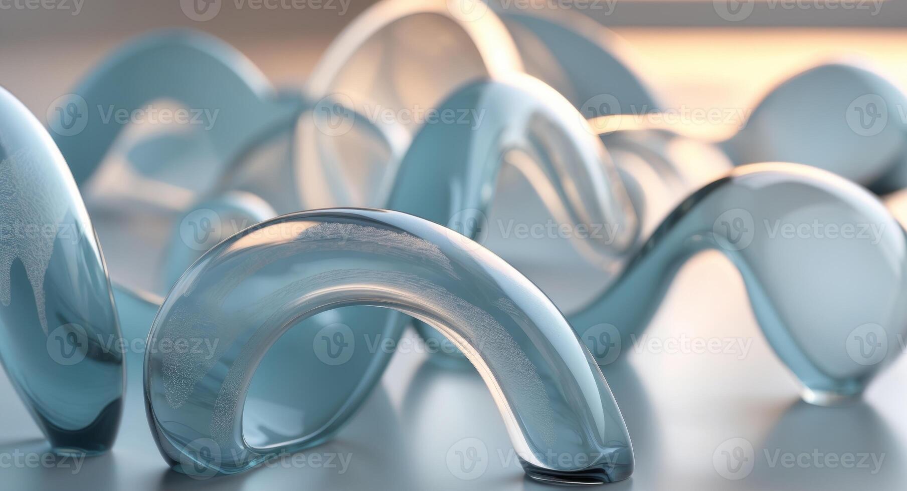 A group of blue glass shapes on a table photo