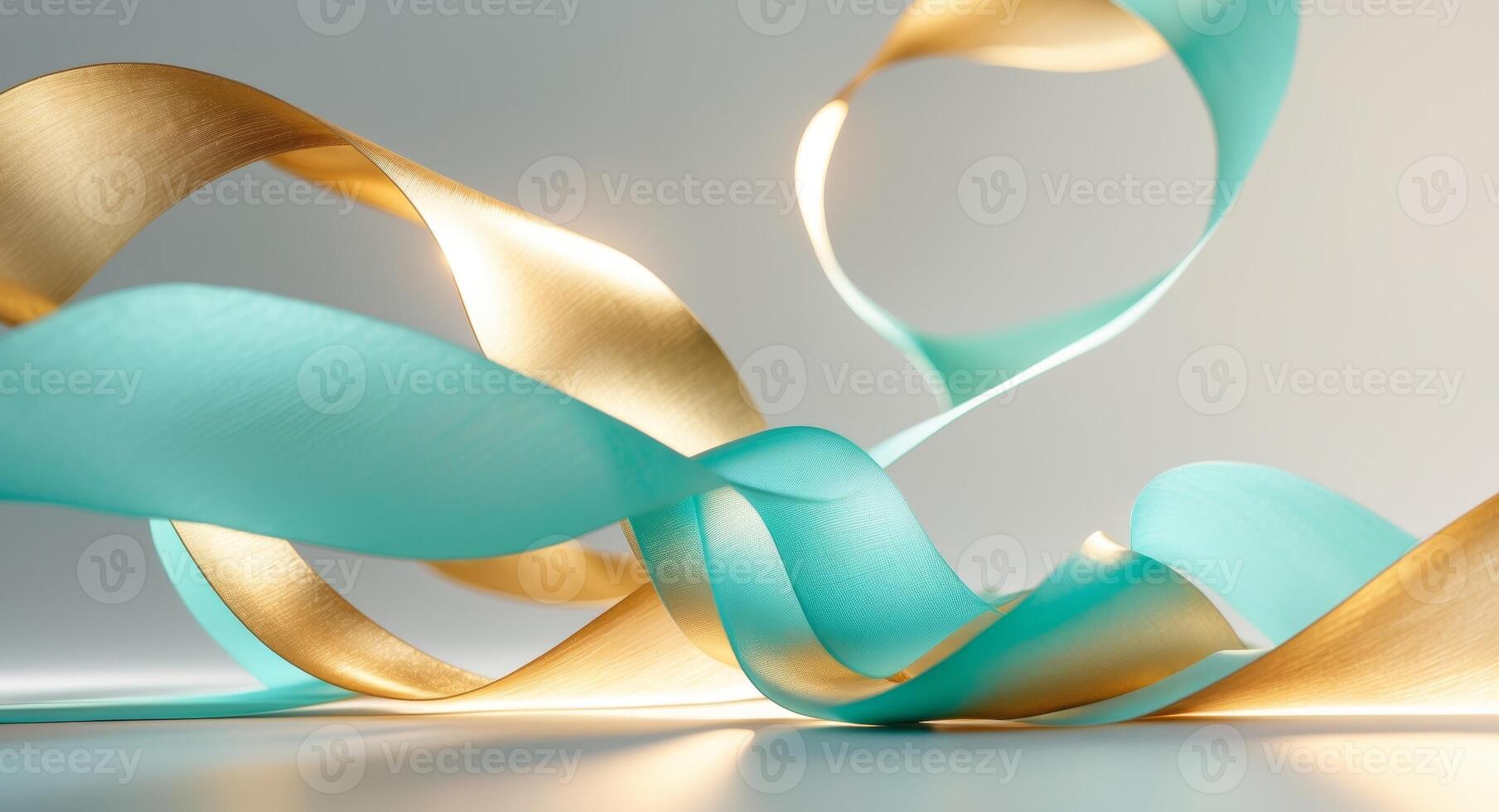 A close up of a gold and turquoise ribbon photo